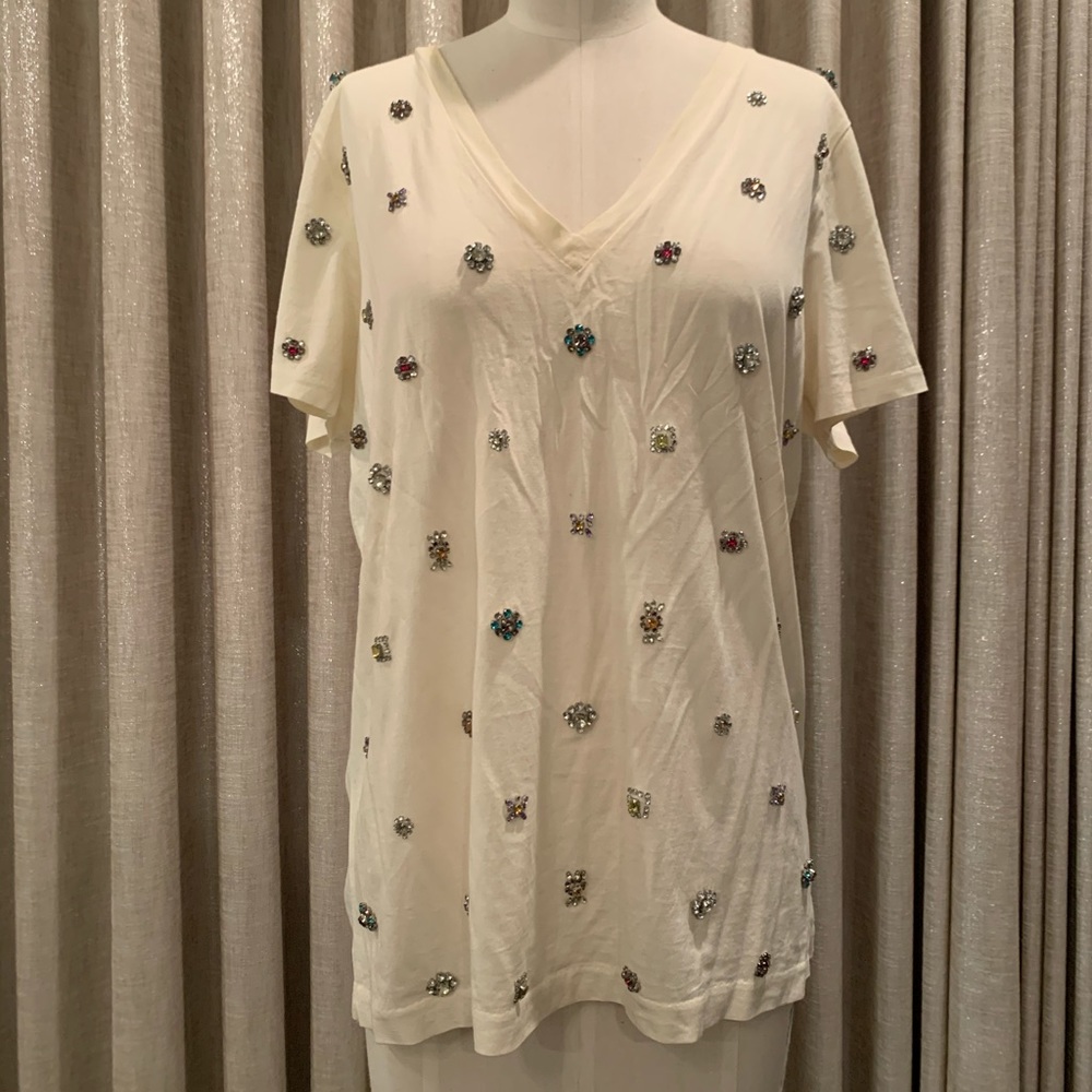 Jcrew cream T-shirt with faux jewel embellishments